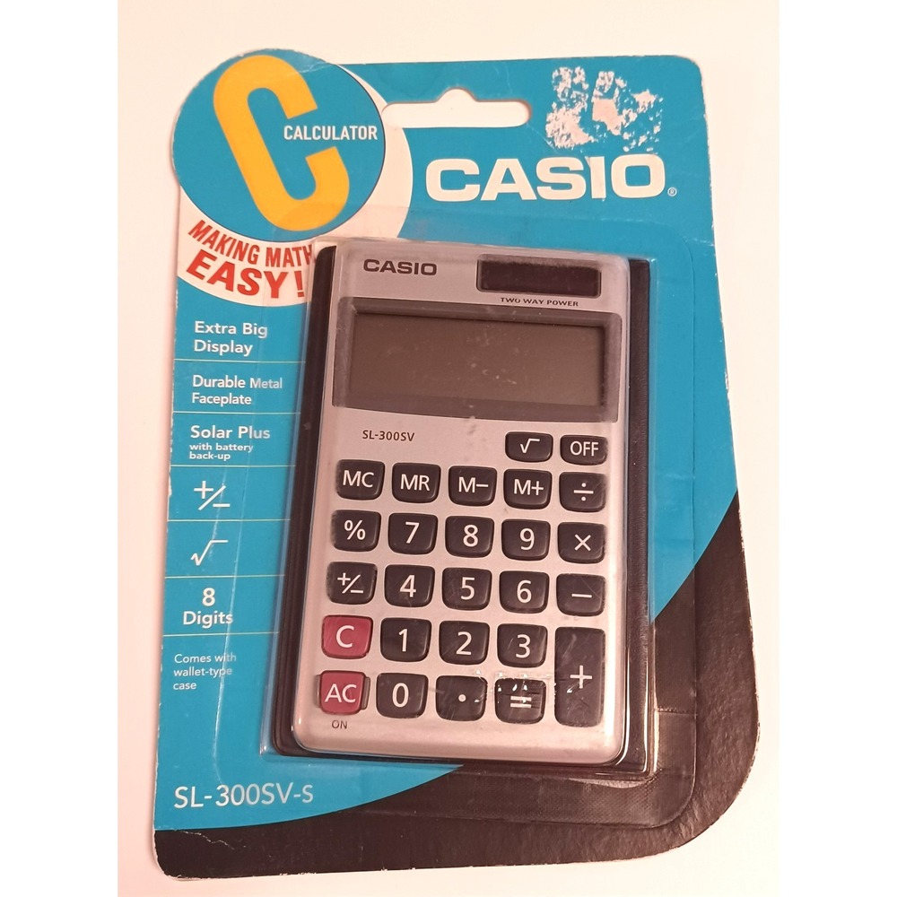 Casio SL-300SV Handheld Pocket Calculator 8-Digit Solar Plus New Sealed